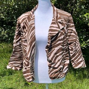 Neiman Marcus Exclusive 56% Silk Brown & Blush zebra Print Jacket Size Medium
